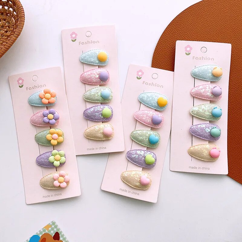 5pcs/set Mini Baby Girl Hair Clip Simplicity Cute Rabbit Floral Heart Bang Side Clip for Toddler Girl Glitter Sequins Hairpin