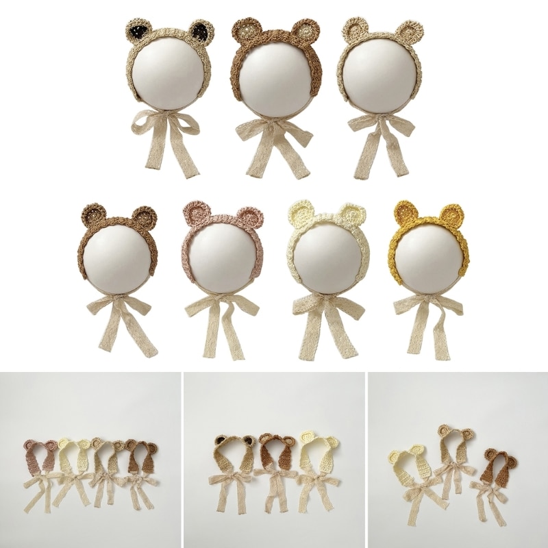 Sweet Baby Headband Handmade Straw Design Lovely Bear Ear Hair Accessory Photography Props Shower Gift for Girls A2UB