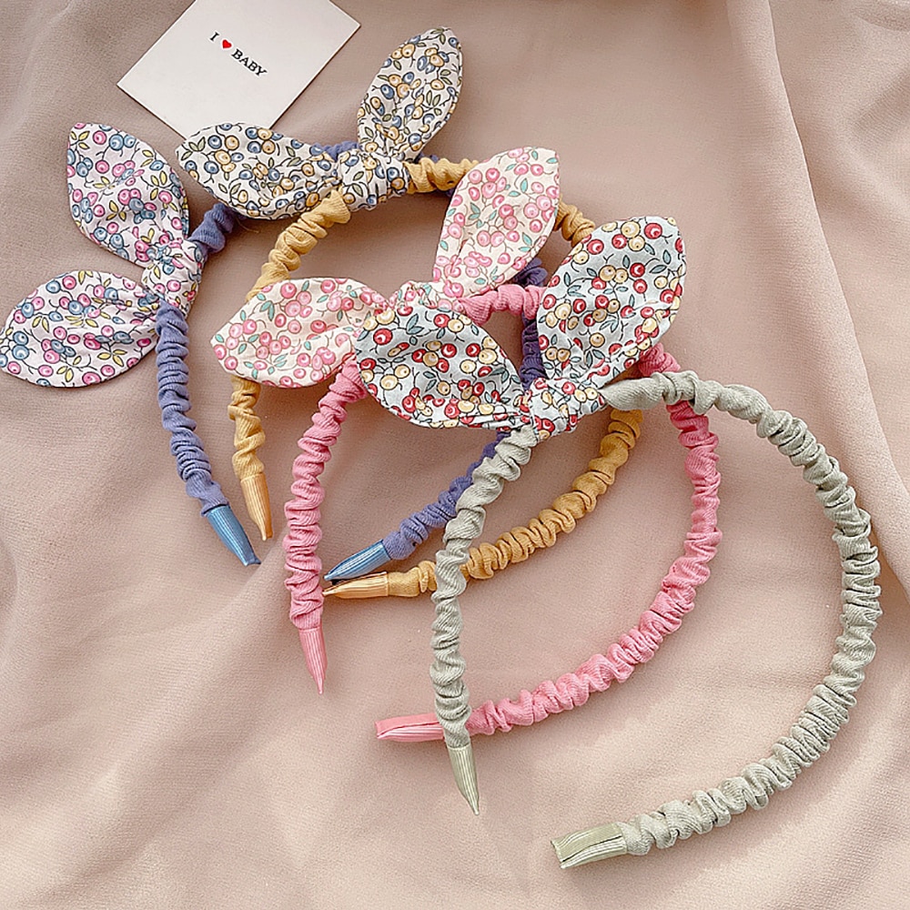 Retro flowers Print kids Hairband Bowknot Headband Cloth Rabbit Ears Hairband Women Girls Accessories Head Hoop