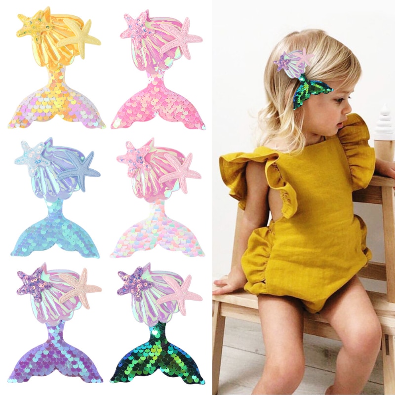 1pc Toddler Girl Hair Clip Retro European Style Cute Cartoon Mermaid Sequins Hairpin for Kids Girl Kawaii Children Headwear