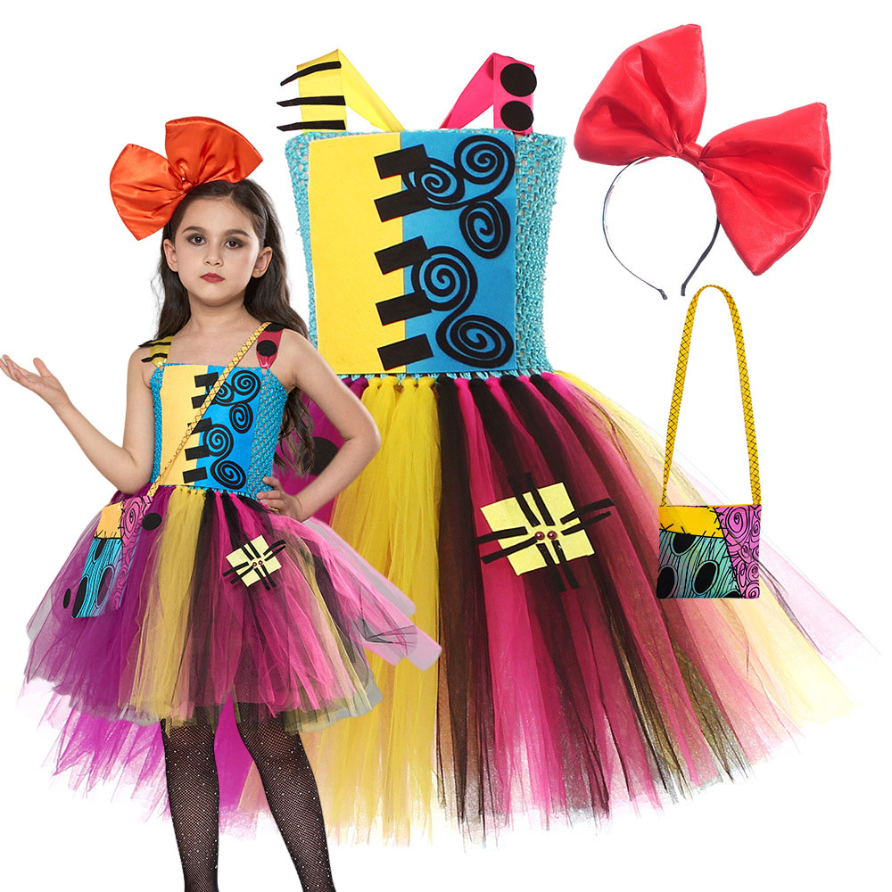 Movie The Nightmare Before Christmas Cosplay Costume GirlsTulle Dress with Headband Prom Party Clothes Christmas Tutu Outfits