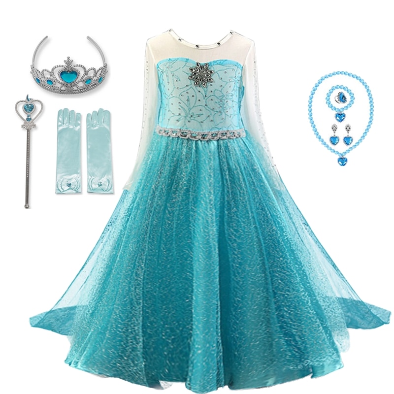 Frozen Girls Dress Elsa Princess Cosplay Costume Fancy Kid's Gowns Vestidos Snow Queen Halloween Party Stage Performace Clo