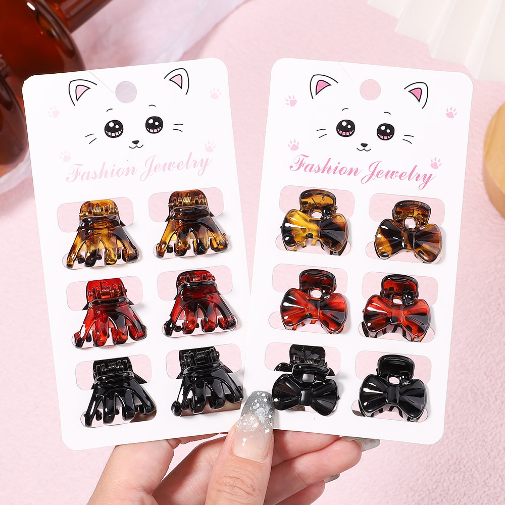 6PSC/Set New Women Girls Vintage Elegant Leopard Small Acrylic Hair Claws Geometric Hair Clips Headband Fashion Kids Accessories