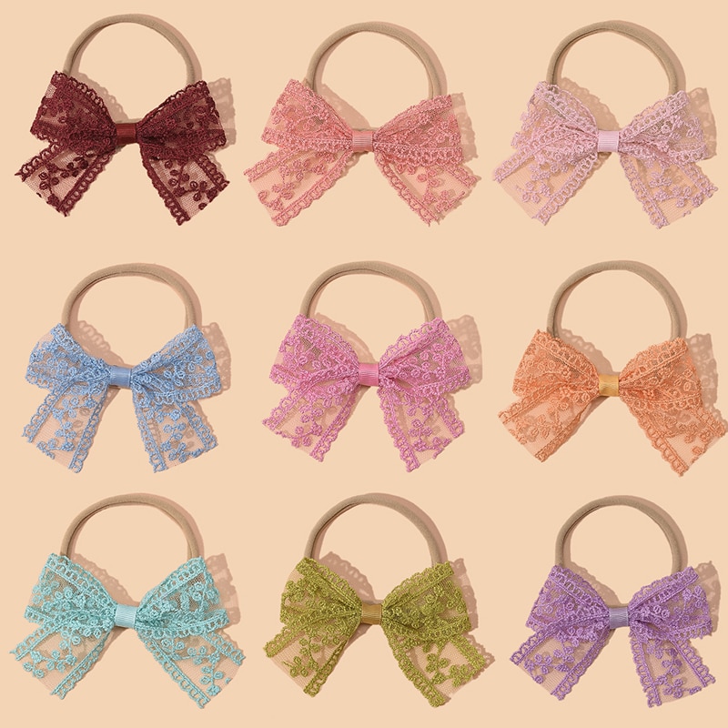 Summer Baby Bow Headband Girls Lace Hair Bands Stretchy Headbands For Children Princess Accessories Jacquard Newborn Photo Props