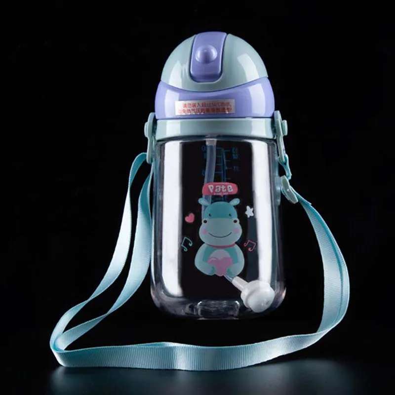 380ml Plastic Water Bottle with Straw BPA Free Drink Bottle With Rope Creative Cartoon Sport Drinking Bottles Gifts for Kids