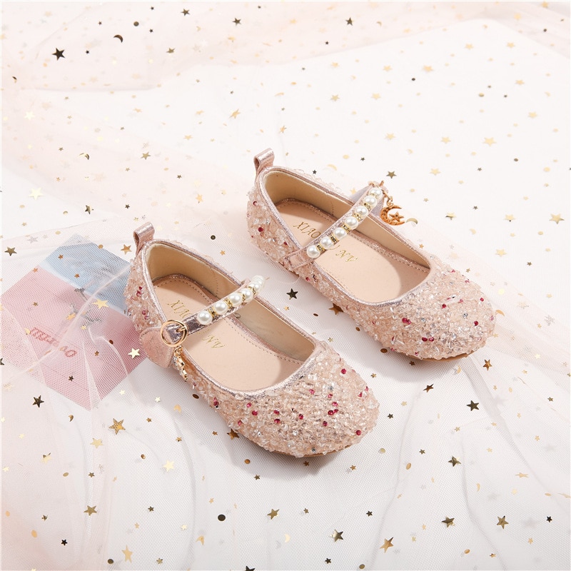 Baby Girl Mary Janes Glimmer Sequins Children Ballet Flat Round Toe Beading Party Kids Fairy Sweet Princess Dress Shoes Non-slip