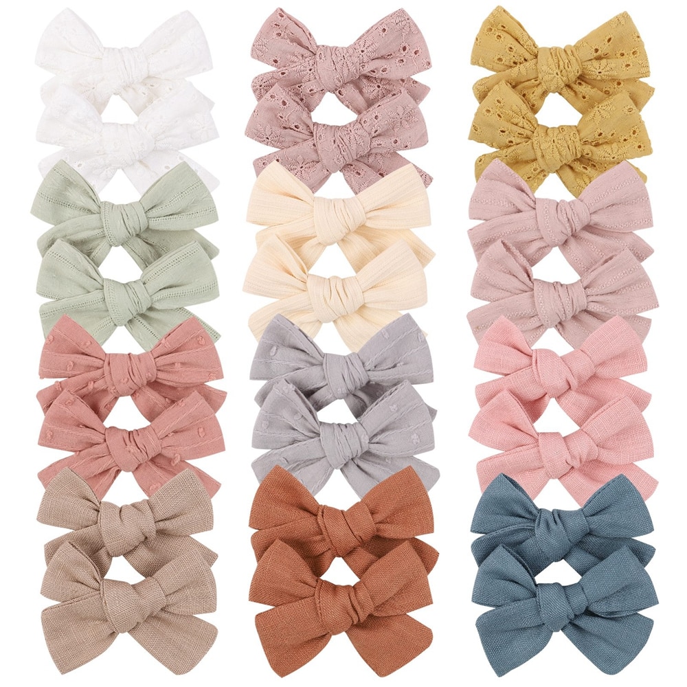 2Pcs/Lot Solid Floral Embroidery Covered Safety Bows Hair Clip for Kids Girls Bowknot Hairpins Ribbon Headwear Hair Accessories