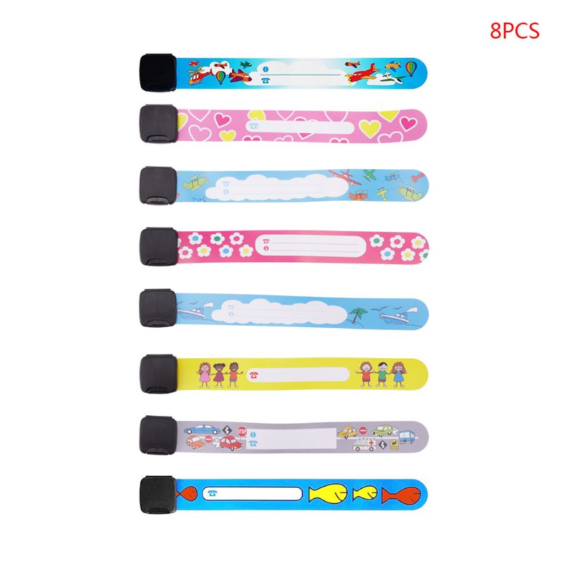 8 Pcs Kids Anti-lost Info Wrist Band Children Reusable Outdoor Safe Bracelet Reusable Child Safety Bracelets X90C