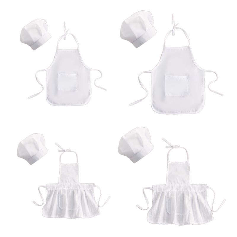 2Pcs Baby Chef Apron and Hat Infant Kid White Cook Costume Baking Painting Cooking Photography Prop X90C