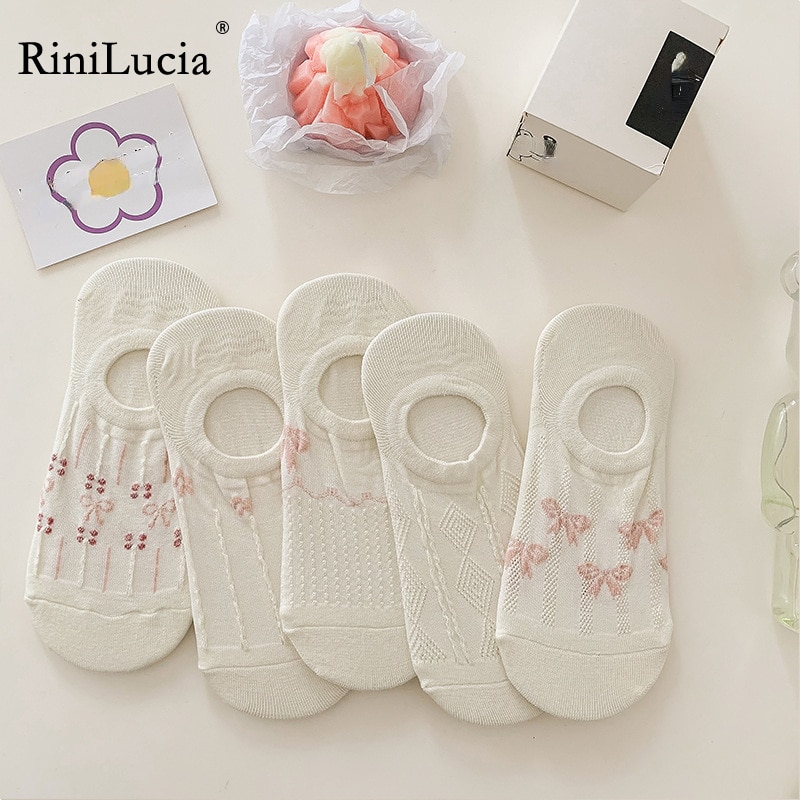 RiniLucia 5 Pairs/Lot Kids Socks Summer Autumn Sweet Girls Socks Bow Soft Short Children Baby Sock 2023 New Children Accessories