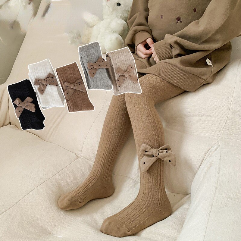 0-8 Yrs Children Cotton Baby Girls Pantyhose Spring Autumn Bowknot Tights Kids Infant Knitted Tights Children Girls Tights