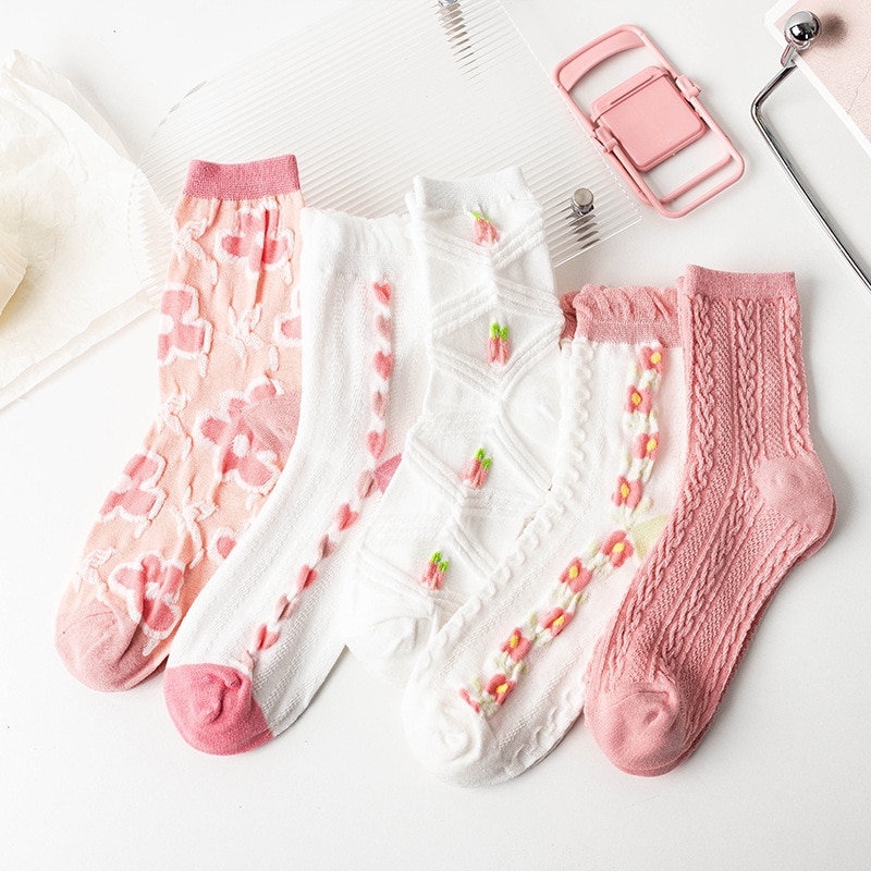 RiniLucia Sweet kids Socks for girls 4 Pairs/Lot Spring Summer floral soft long Girls Socks 2023 Children Clothing Accessories