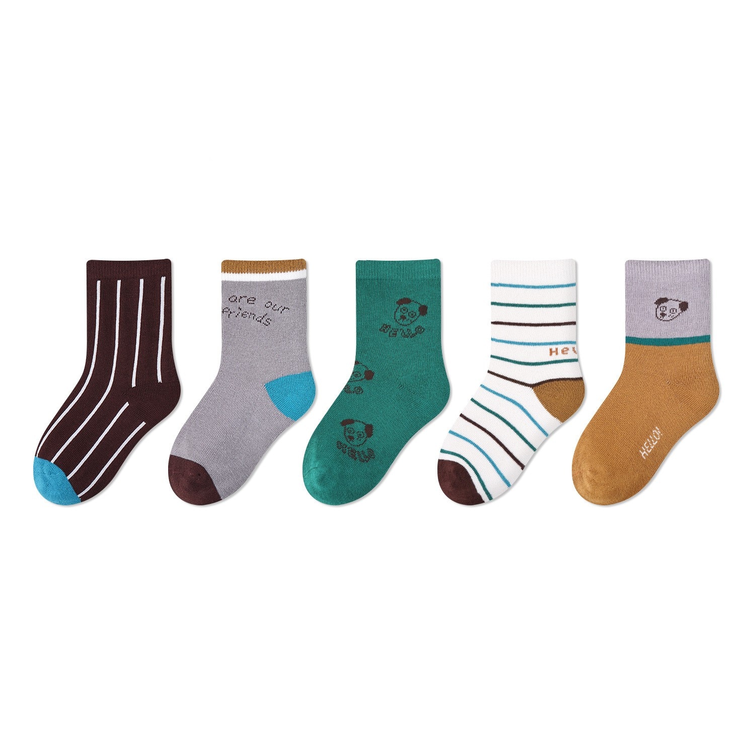 5Pairs 1-12Year 2023 Autumn Stripe Letter Baby Socks Cartoon Short Socks Cotton Boneless Boys' Socks