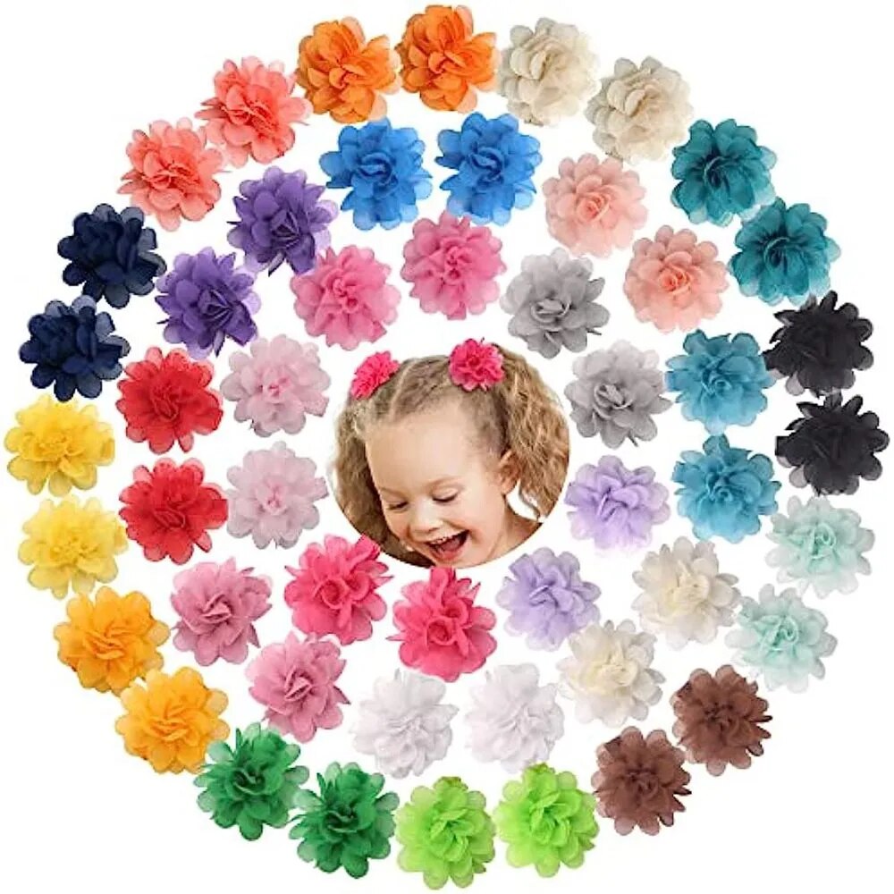 20PCS 2" Hair Clips Mini Hair Claw Barrettes Flower Chiffon Baby Girls Hair Accessories Hairgrips Outdoor Party Headwear Gi