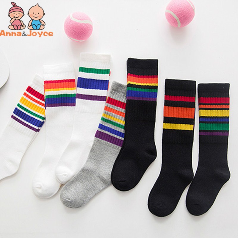 5pairs/lot Spring Summer Girls Pure Cotton Soft Kids Colorful Striped Rainbow Cartoon Socks for 2 To 6 Y