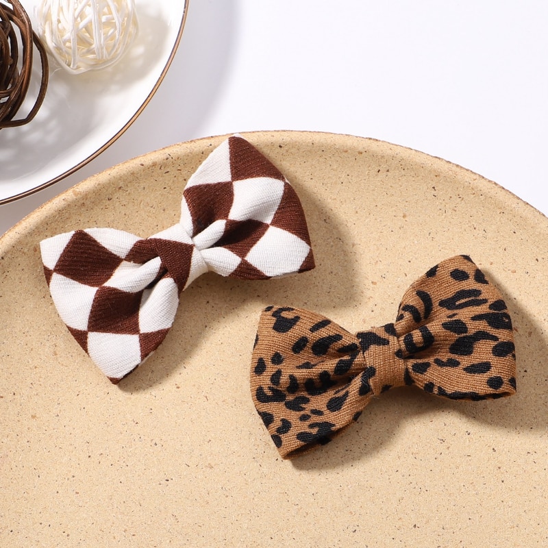 2 Pcs Leopard Plaid Print Bowknot Hair Clips For Girls Bows Hairpin Handmade Barrette Headwear Kids Hair Accessories Wholesale