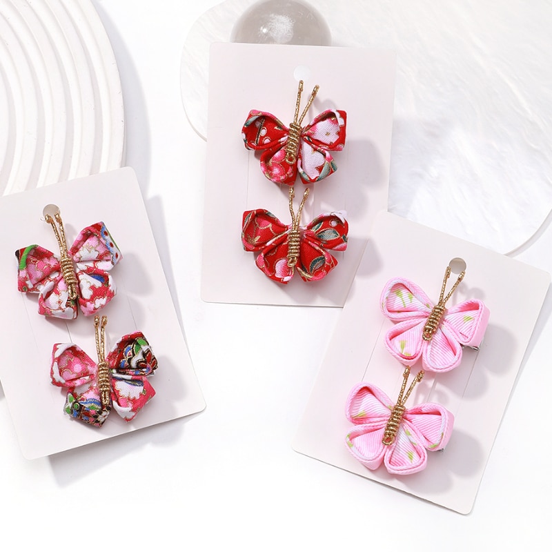 2pcs/set Cute Gauze Butterfly Hair Clip Gradient Hairpins with Gold Accessories Headwear Girl Children Hair Accessories Gift