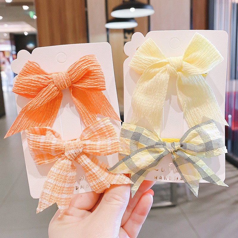2 PCS Baby Hair Clip Cute Solid Ribbon Bowknot Girls Handmade Bow Hairpin Barrettes Headwear Kids Gift Hair Accessories
