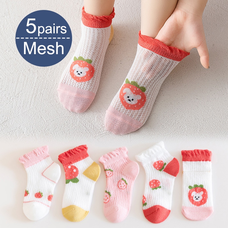 5 Pairs/Lot Summer Children Cotton Socks Fashion Mesh Cartoon For 2023 Spring New 0-12 Year Kids Teen Student Boy Girl Baby Sock