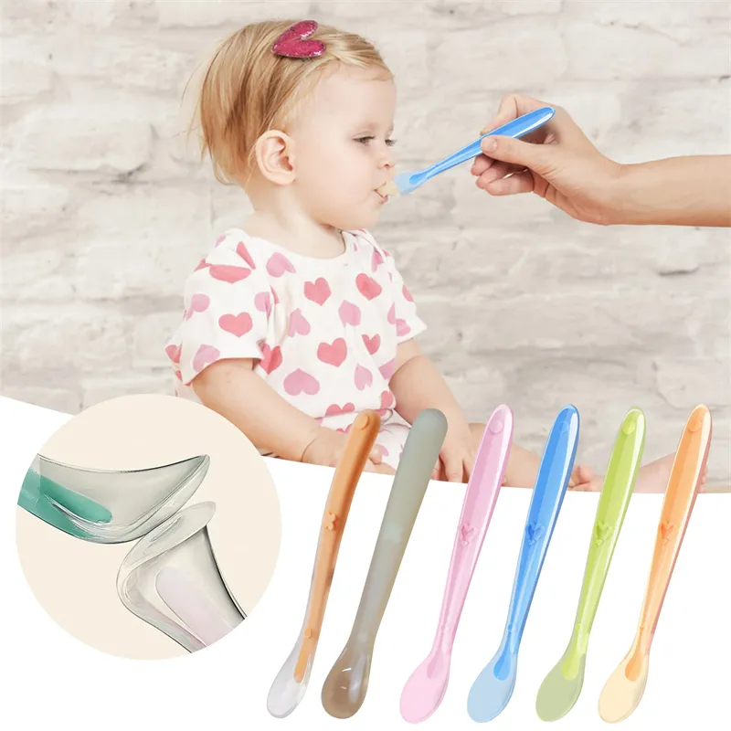 Baby Soft Silicone Spoon Temperature Sensing Spoon Soft Bendable Silicone Scoop Children Food Feeding Dishes Feeder Appliance