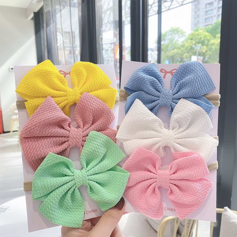 3Pcs/Set Cute Cotton Macaron Color Bows Headband for Kids Girls Sweet Bowknot Elastic Hairband Headwear Hair Accessories Set