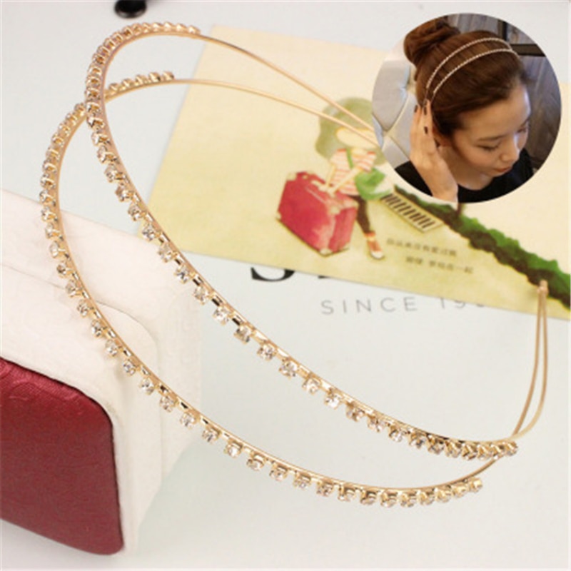 New Double Root Metal Headbands Rhinestone Hairband Simple Retro Gold Silver Fashion Women Hairbands Headwear Hoop Headdress
