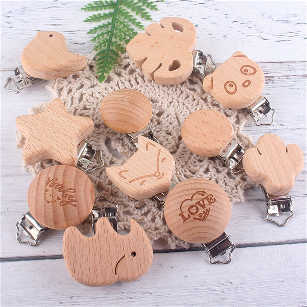 Nipple Chain Accessories Animal Shape Cartoon Wooden Infant Dummy Clip Pacifier Chain Accessories Baby Pacifier Clip Holder