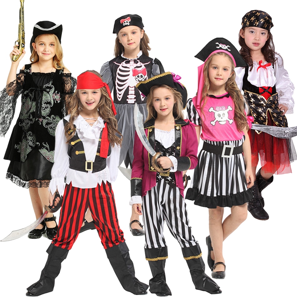 Disney Kids Pirate Halloween Captain Costume Girl Pirates Of The Caribbean Costumes Fantasia Infantil Children Cosplay Clothing