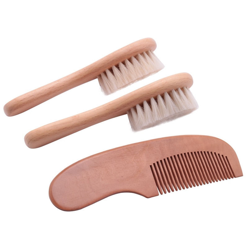 3Pcs/ Set Wooden Comb Hair Brush Care Kids Massage Baby Kit Wool Baby Wooden Brush