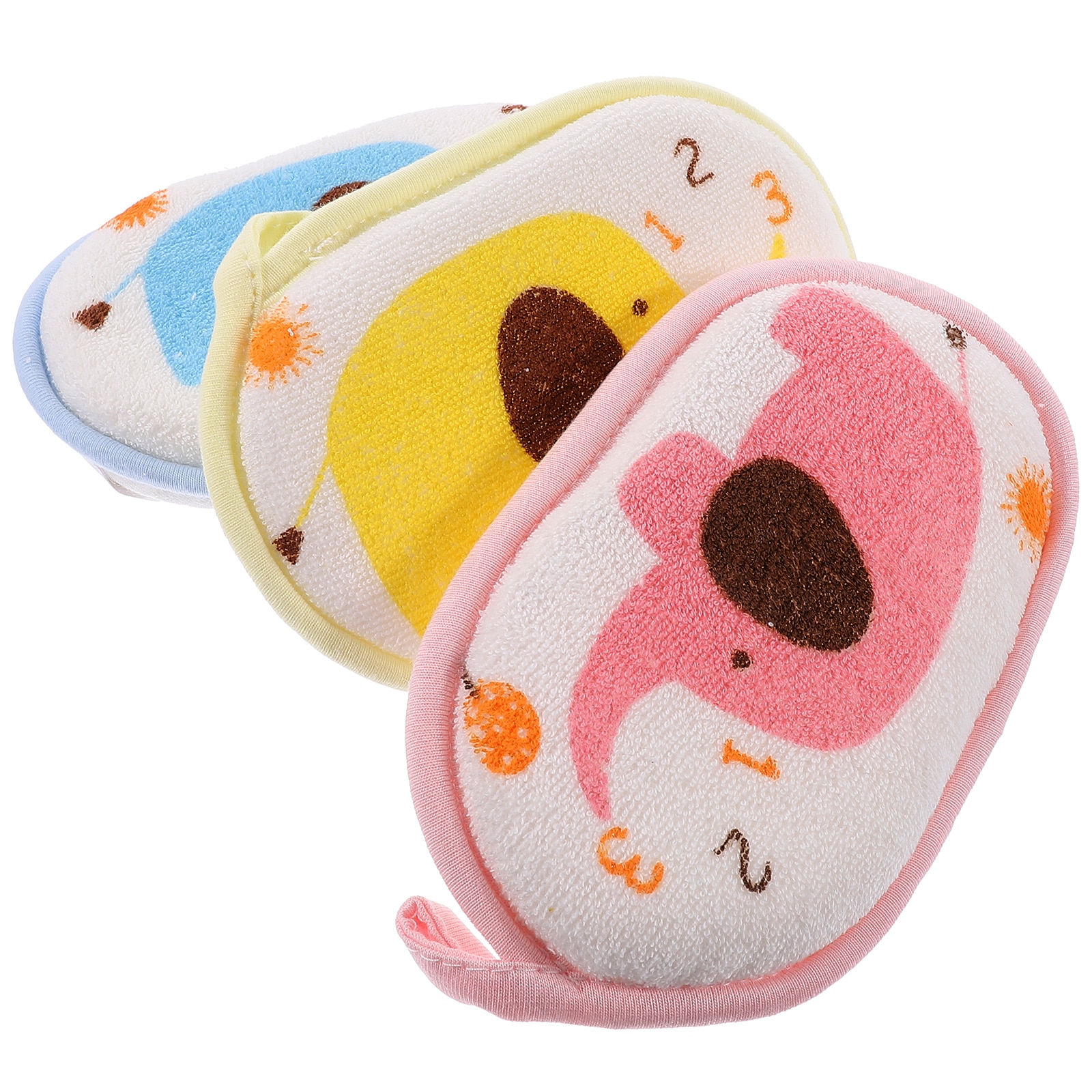 3PCS Baby Bath Pad Cartoon Elephant Pattern Cotton Brush Rub Shower Towel (Mixed Color)