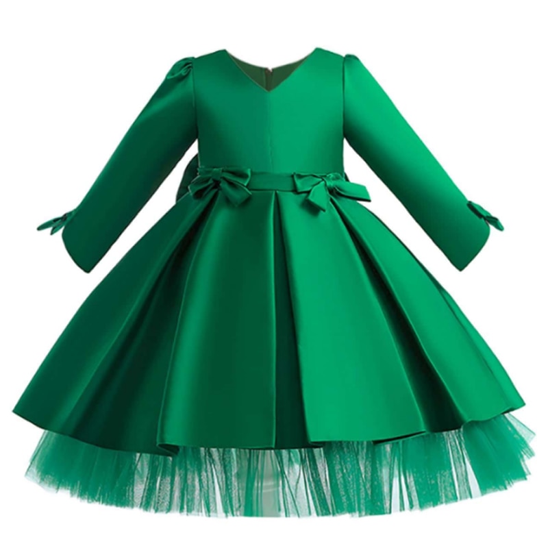 Long Sleeve Green Christmas Dress For Girls Children Costume Elegant Kids Girl Wedding Party Dresses Formal Evening Vestidos