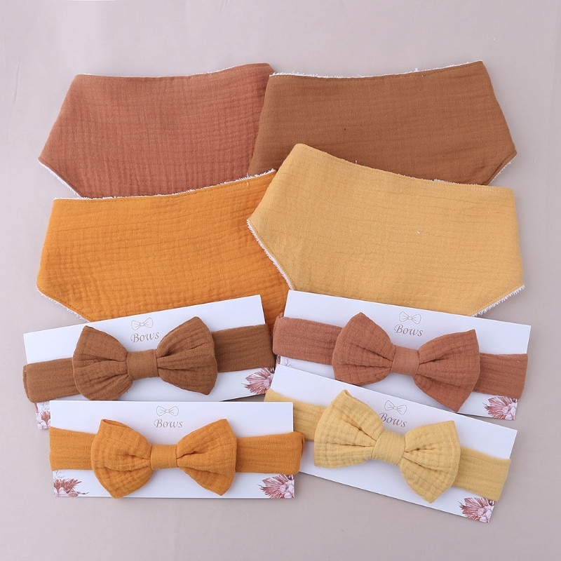 Q81A Soft Cotton Solid Color Bandana Burp Cloth Headwear Newborn Gifts Bowknot Hair Band Food Feeding Bib for TRIANGLE S