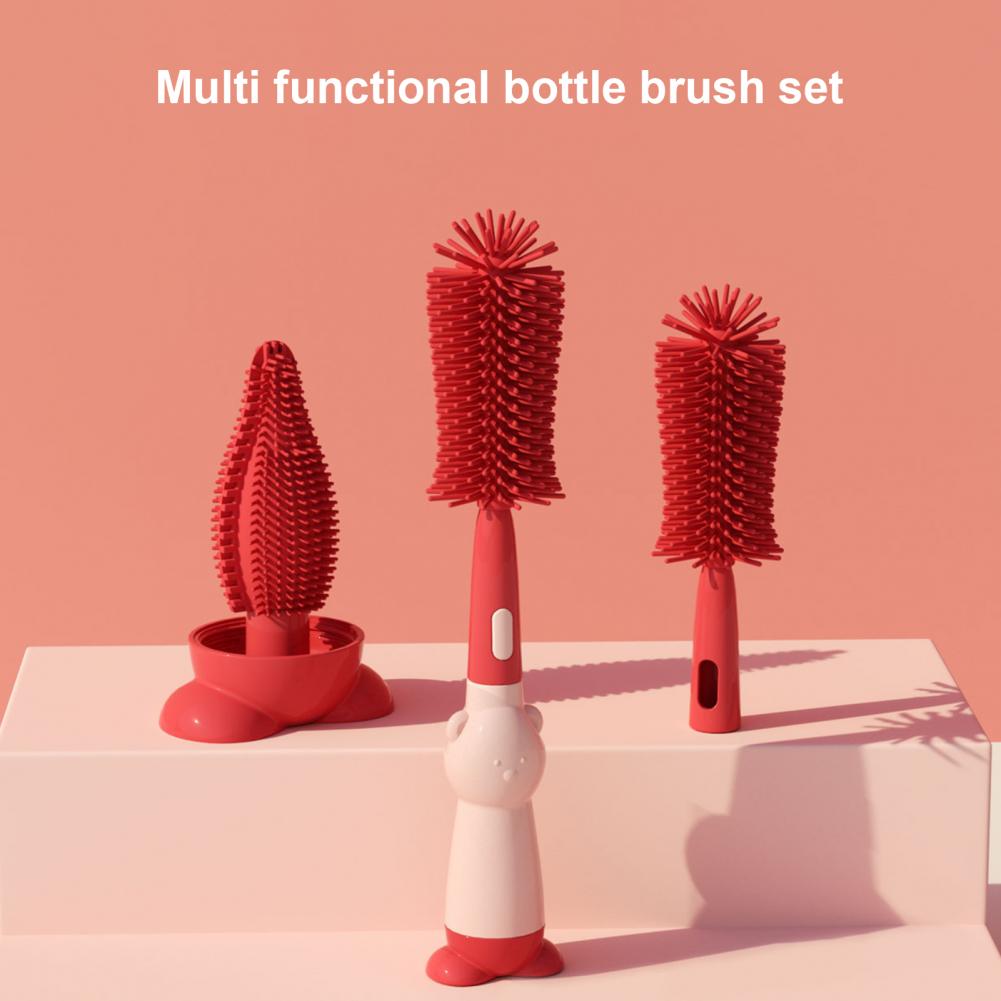 Pacifier Brush Set Efficient 3-in-1 Pacifier Bottle Brush Set Easy Drying No Water Spots Ideal for Baby Silicone Cup Nipple