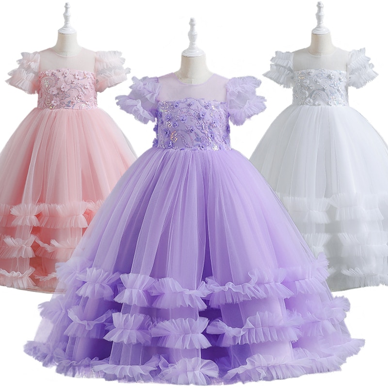4-14 Years Young Girl Fluffy Cake Flower Pageant Dresses Children's Graduation Ceremony Host Bridesmaid Formal Occasion Cos
