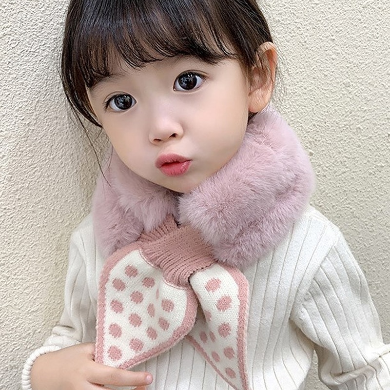 Korean Autumn Winter Children's Scarf New Baby Cute Cold-Proof Collar Plush Warmth Cute All-match Solid Knitted Bib