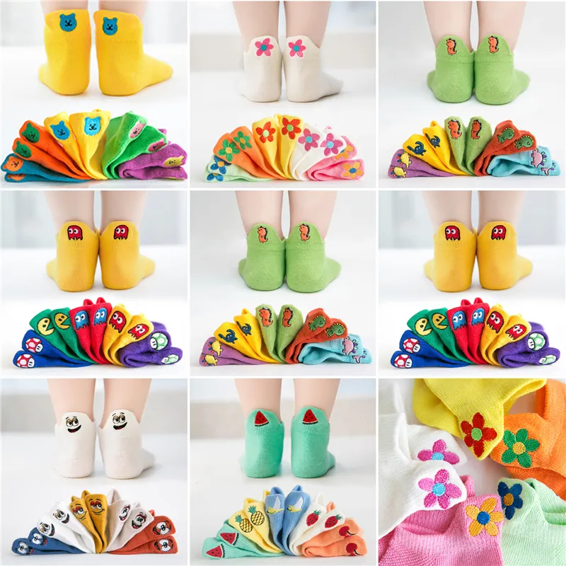 5Pairs Children Sock Dinosaur Embroidery Breathable Sports Girls Boys Sokcs Unisex Cotton Chaussette Enfant Skarpetki Dla Dzieci