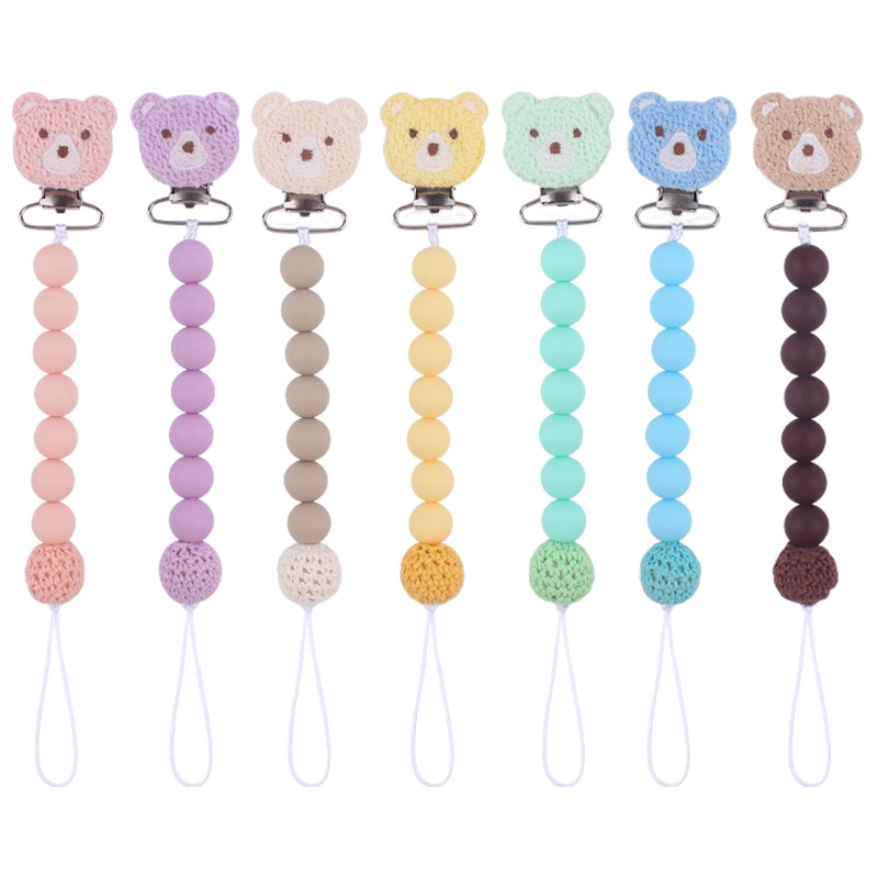 Baby Cartoon Bear Chain Pacifier Clips Silicone Beads Infant Nipple Appease Soother Chain Dummy Holder Nipple Clip Teether Toys