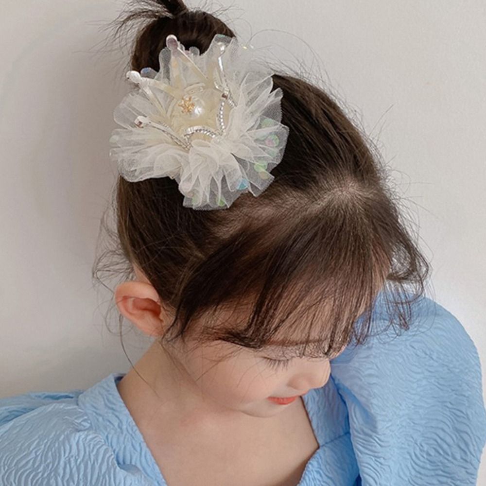 Fairy Lovely Tiara Gauze Rhinestone Alloy Cute Pearl Headwear Hair Clip Hair Accessory Girl Hairpin