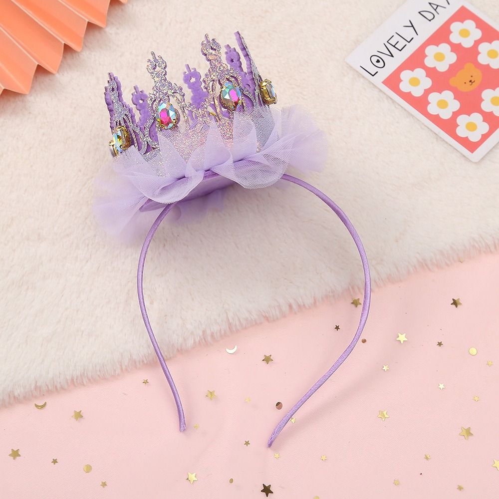 Fashion Cute Crown Mesh Rhinestone Leather Fairy Hair Accessory Girl Hair Band Korean Style Headband Hair Hoop Headwear