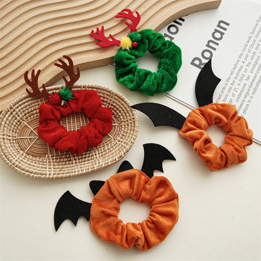 Cloth Bat Festival Hair Accessories Plush Antler Elastic Hair Bands Flannel Scrunchies Women Hair Rope Ponytail Holder