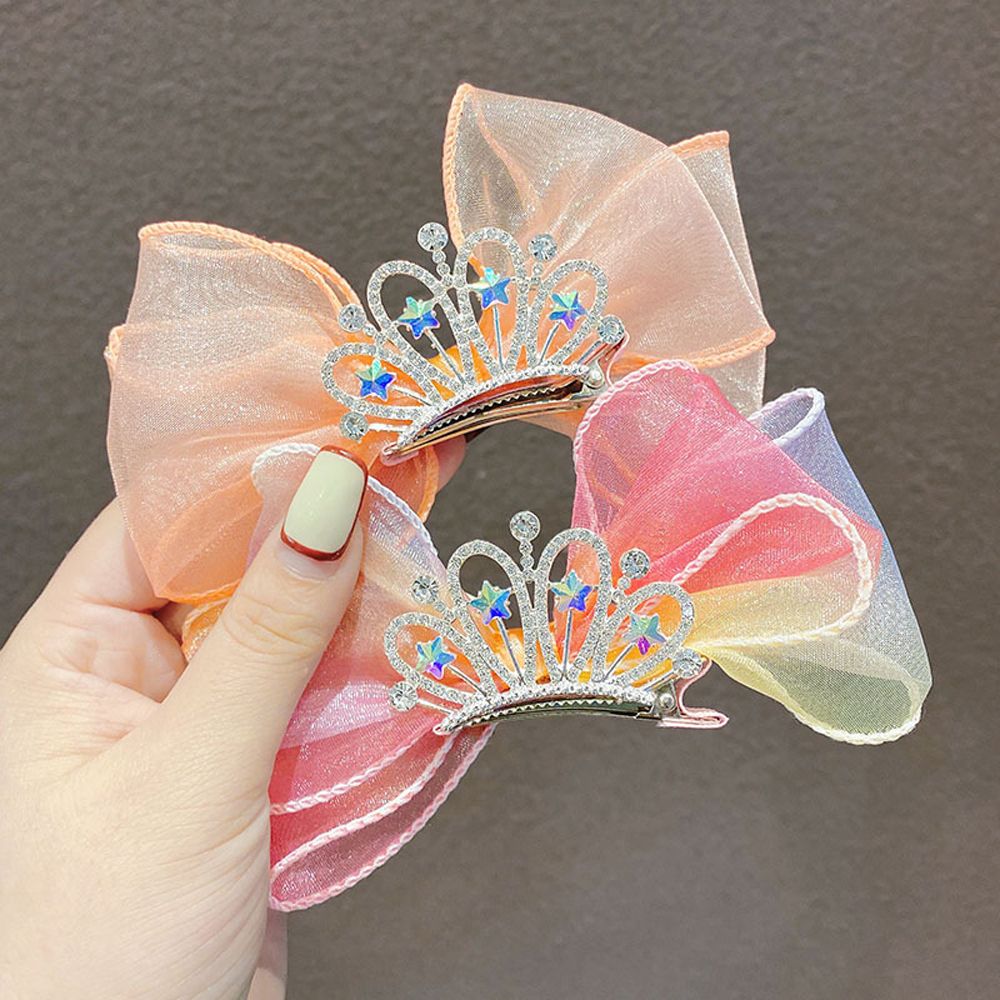 Ribbon Hairpins Fashion Design Party Cloth Children Hair Accessories Korean Style Hair Wear Crown Bow Hair Clip