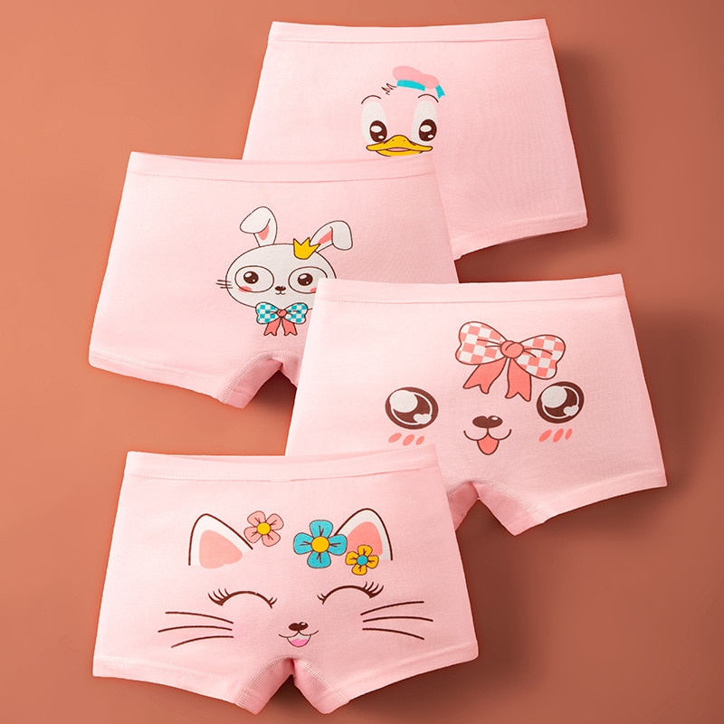 Girls' Boxer Briefs Cotton Kids Underwear Children's Cute Printed Cartoon Shorts Teenage Anti-Glare Panties 1-14T