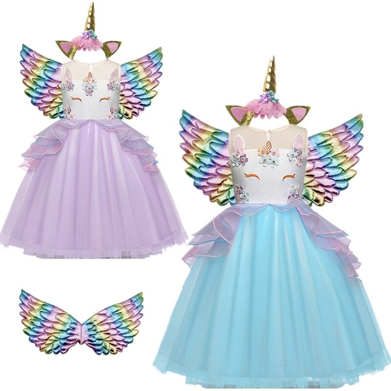 Children's Sets Kids Flower Licorne Gown Colorful Princess Christmas Party Dress Halloween Costume Unicorn Dress for 3-8 Y 