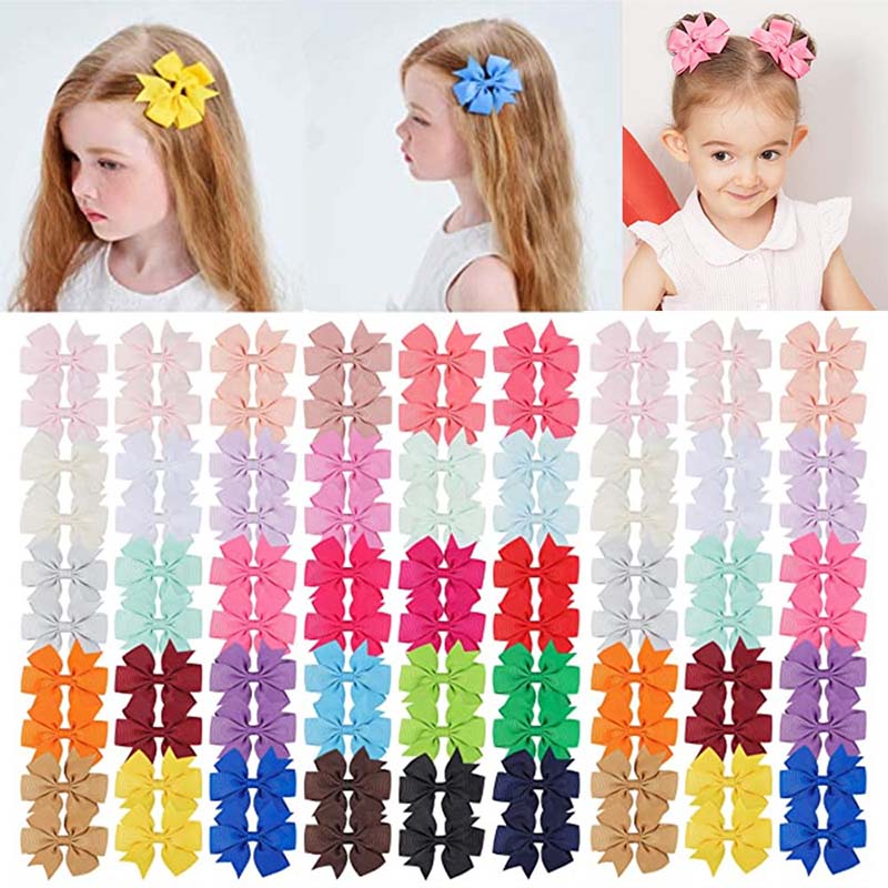 2Pcs/set 3inch Bows Hairpins For Baby Girls Grosgrain Ribbon Hair Clips Toddler Barrettes Kids Headwear Teens Hair Accessories