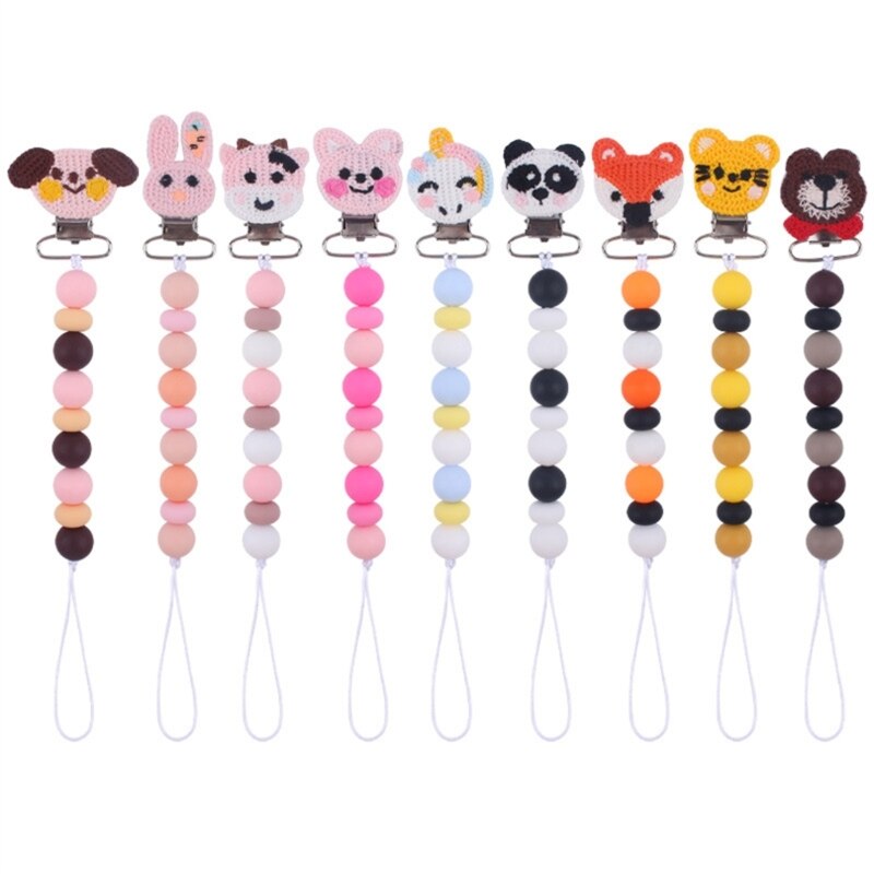 Silicone Bead Pacifier Clip for Baby Girl Boy Babies Animal Soother Chain Holder