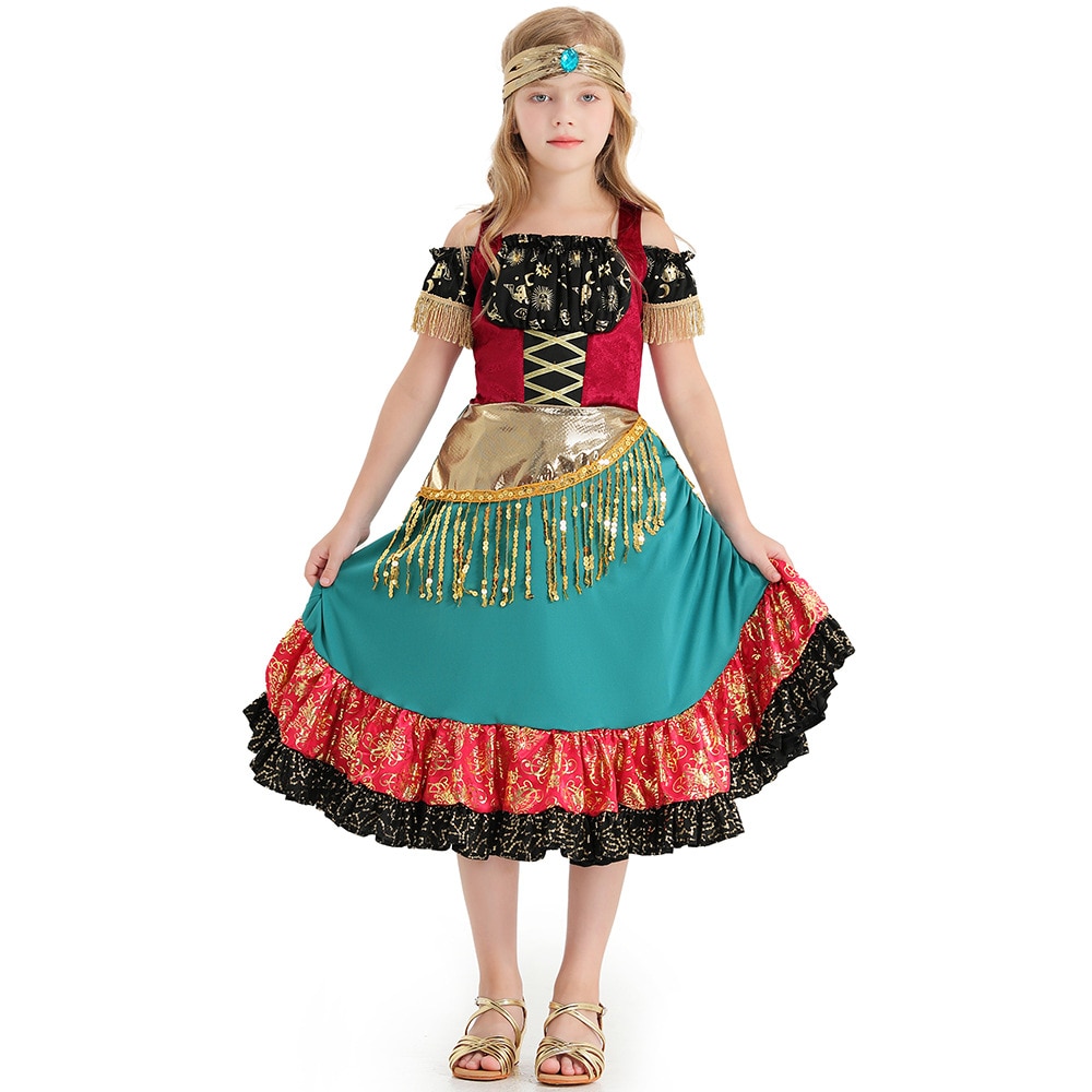 2023 Halloween Kids Girl Bohemia Style Dress for Cosplay Infant Flamengo Dance Costume Children Gypsy Girl Dresses for Role Play