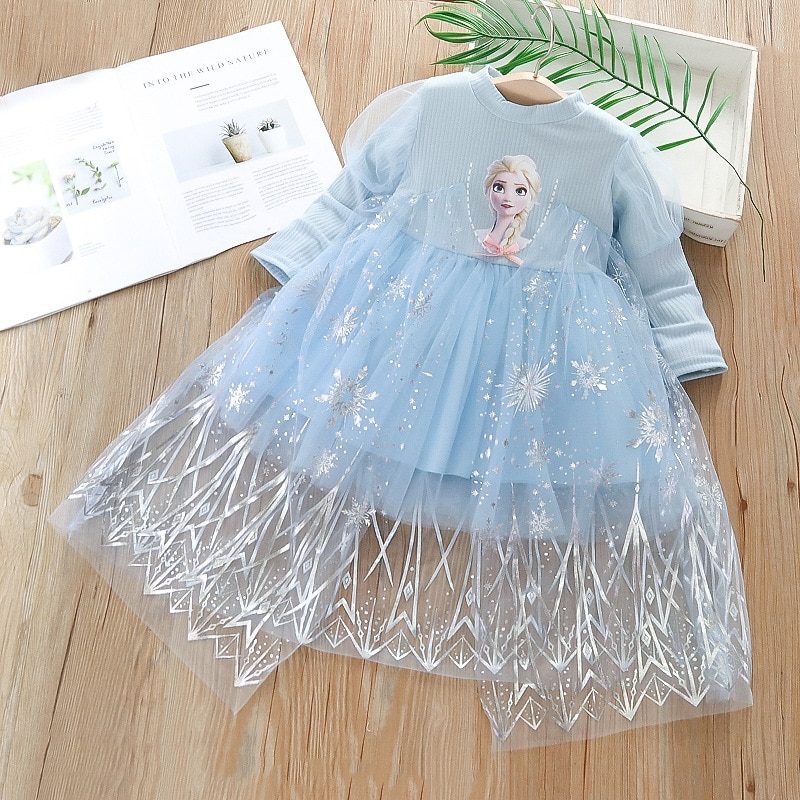 1-6 Years Girls Elsa Knit Princess Dress For Baby Girl Snow Queen Cosplay Costume Children Halloween Party Carnival Tutu Dresses