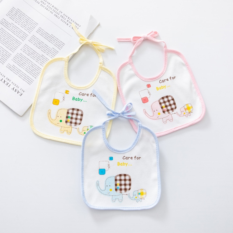 Baby Cotton Bib Baby Bib Elephant Double Layer Waterproof Saliva Towel Bib Baby Meal Bib