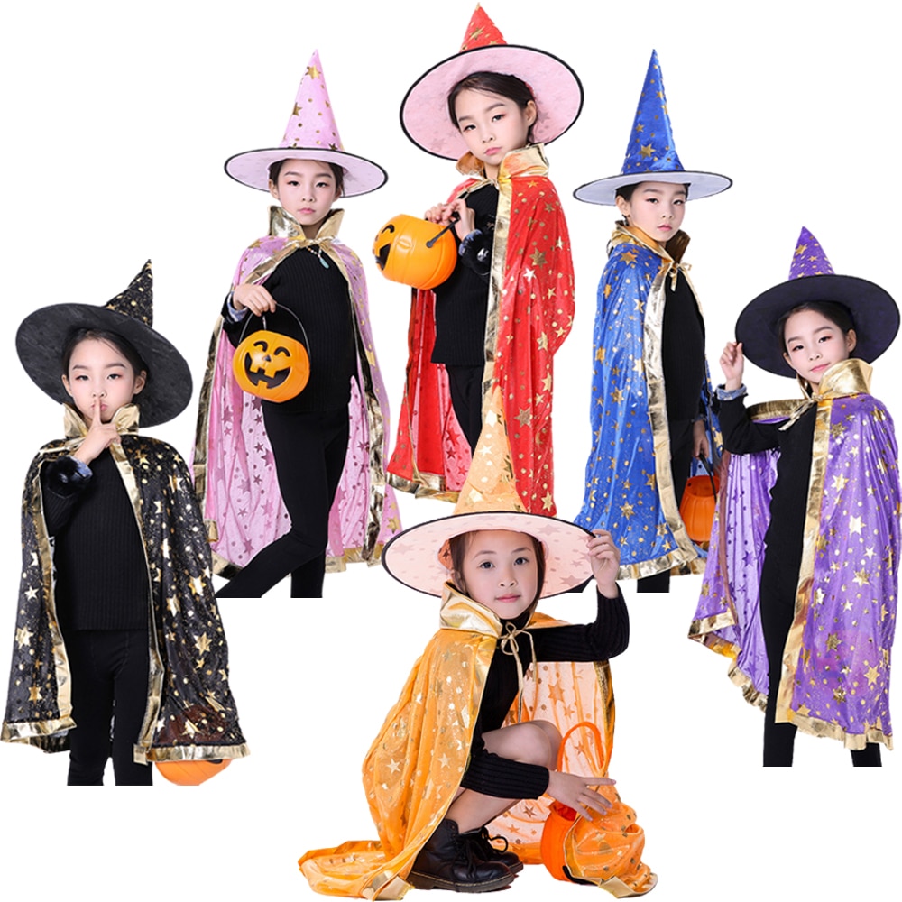 Halloween Cape Cosplay Witch Magician Cape Kids Five Star Gilded Cape Witch Show Costume Carnival Clothing For Girls And Boys