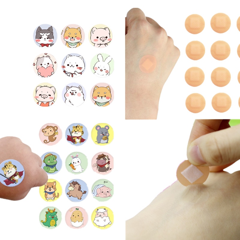 120pcs/lot Cartoon Animal Pattern Vaccinum Patch Skin Tape Sticker Waterproof Breathable Band Aid Adhesive Bandages for Children